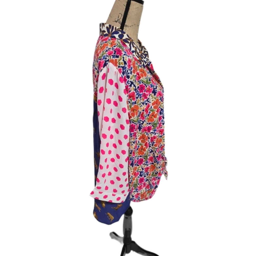 Rose & Olive Mixed Print Floral Leopard Button Down Shirt Patchwork Multicolor - Picture 5 of 11